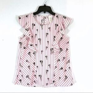 WESTMOON Peeking Puppies Striped Vintage Inspired Shirt Pink White Size S
